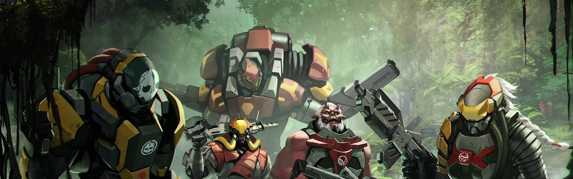 Infinity the Game promotional banner featuring Corvus Belli miniatures in sci-fi skirmish combat scene