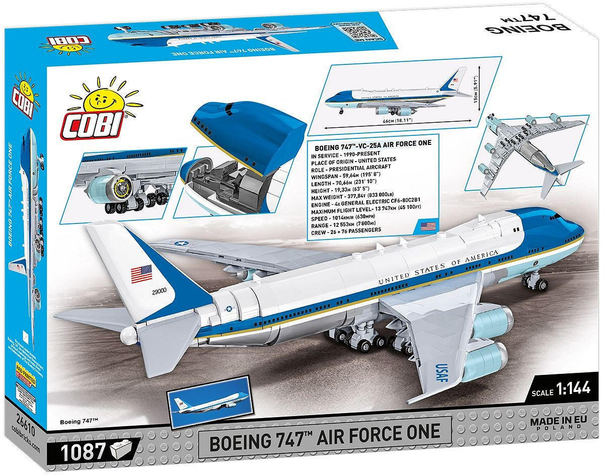Boeing 747 Air Force One, 1087 Piece Block Kit Back of Box