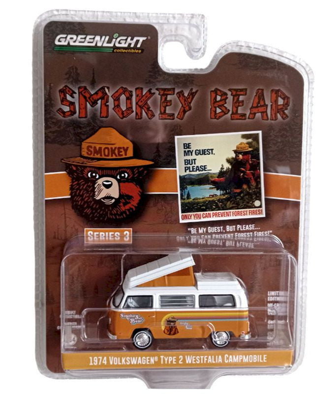 Blister packaging of Greenlight Smokey Bear Series 3 1974 Volkswagen Campmobile