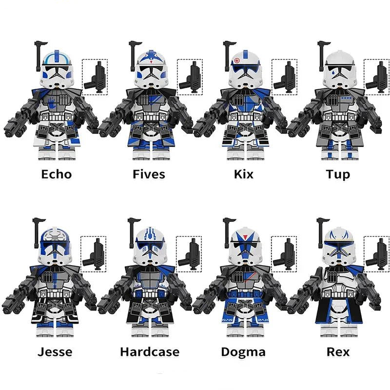 Minifigure Toys 501st Legion Clone Troopers set of 8 custom LEGO compatible minifigures featuring Captain Rex Echo and Fives.