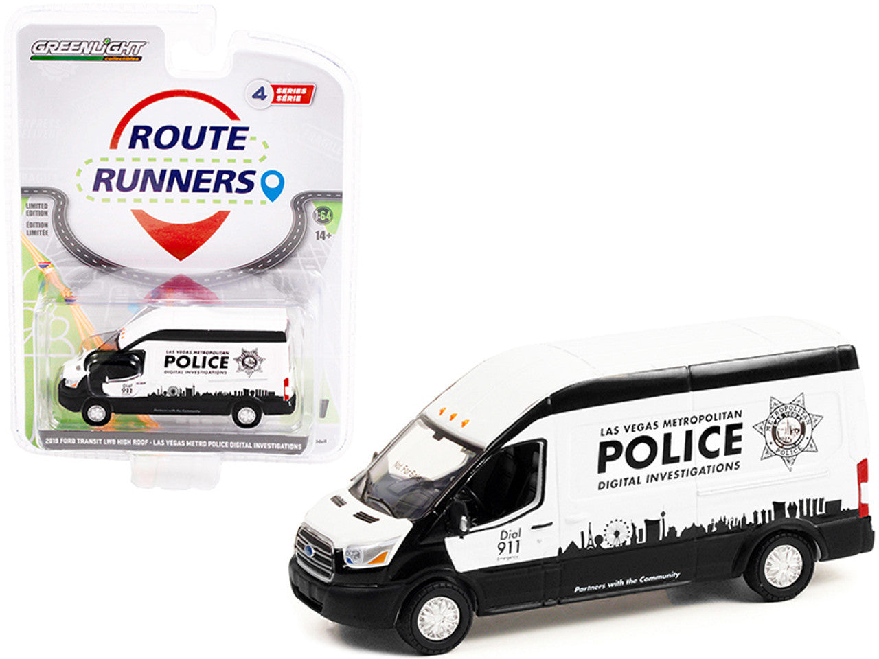 2019 Ford Transit LWB High Roof “Las Vegas Metropolitan Police Special Investigations” Livery 1:64 Scale Diecast Model