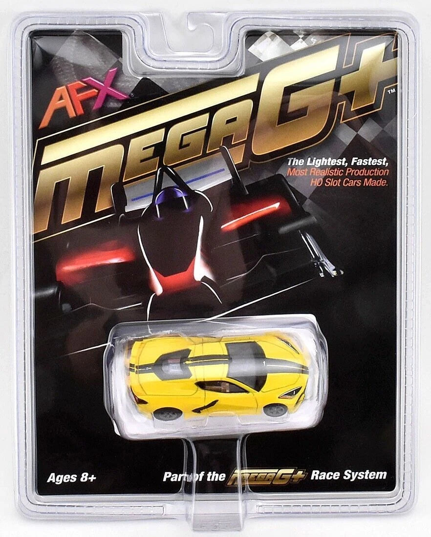 AFX Racing Corvette C8 Accelerate Yellow packaging – 1:64 HO slot car display card