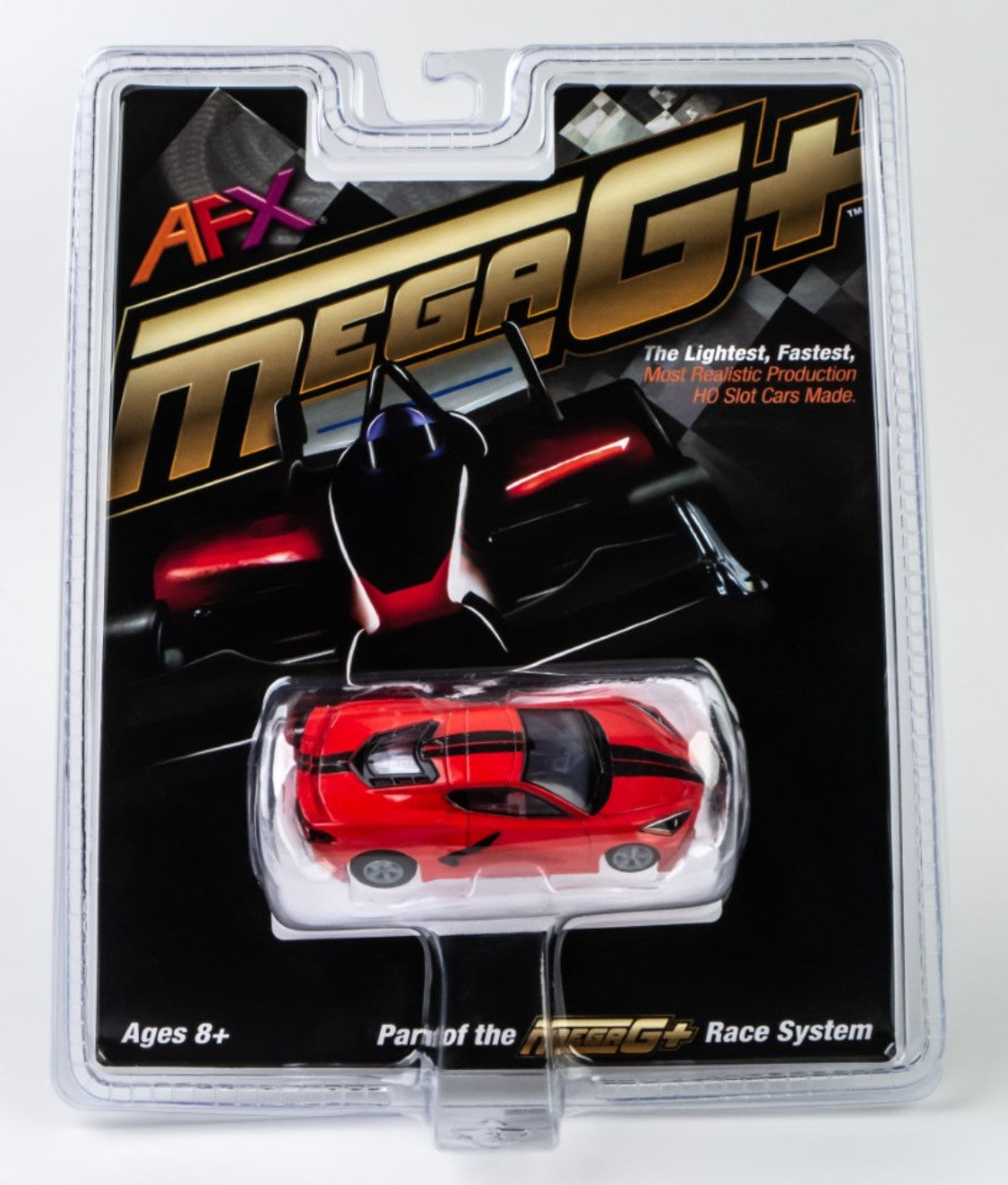 Chevrolet Corvette C8 (Torch Red) HO Slot Car with Mega G+ Chassis Packaging