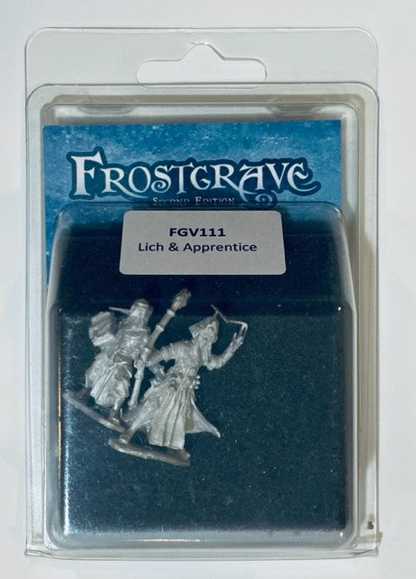 Frostgrave Lich & Apprentice, 28 mm Scale Model Metal Figures Packaging