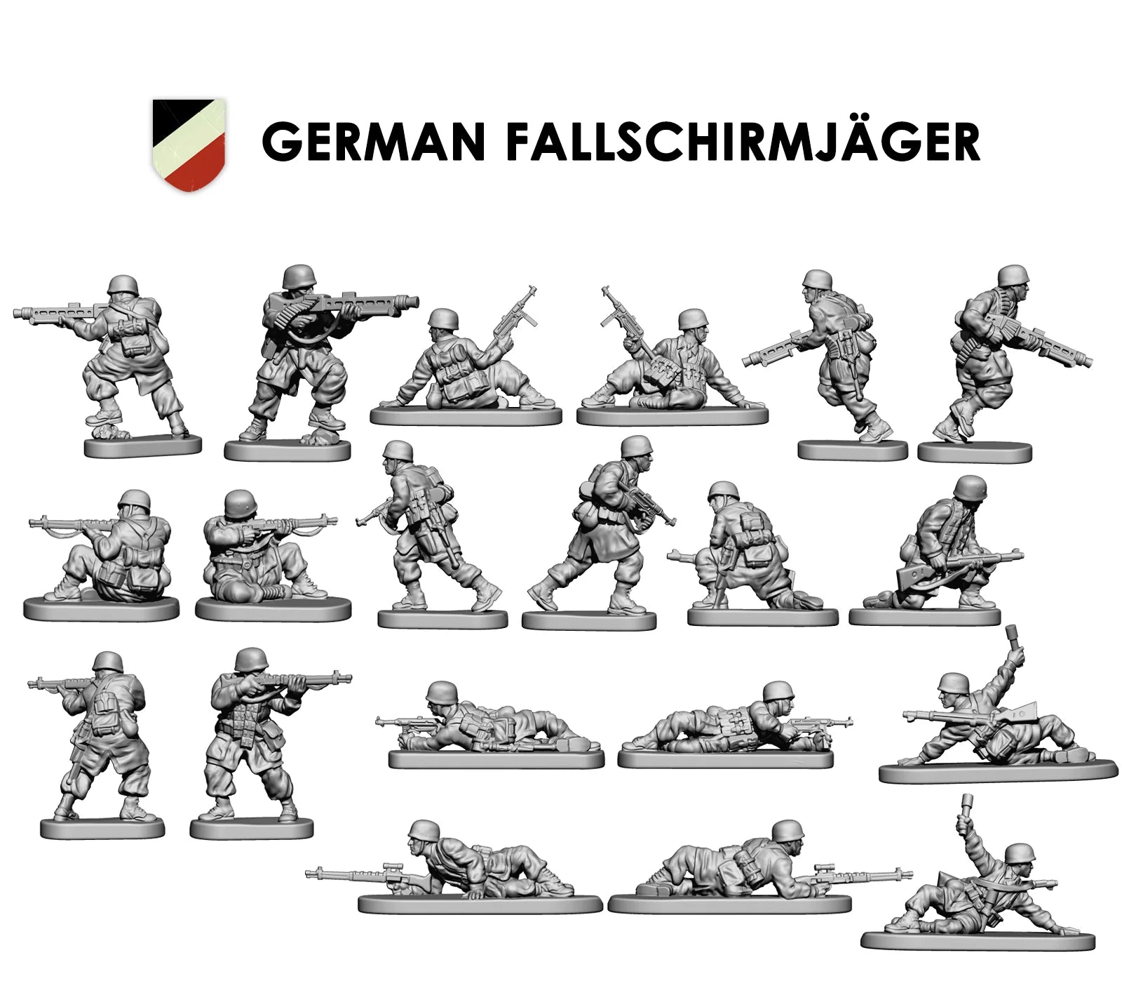 German Fallschirmjäger WWII, 1:144 (12 mm) Scale Model Plastic Figures Poses #1