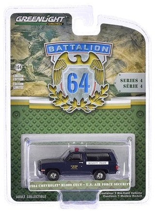 Blister packaging of Greenlight Battalion 64 Series 4 1984 Chevrolet M1009 CUCV