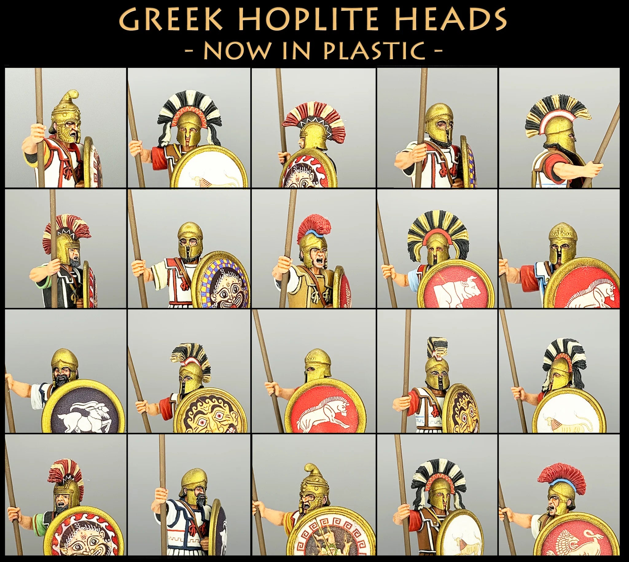 Greek Hoplite Heads, 28 mm Scale Model Plastic Figures Illustrations