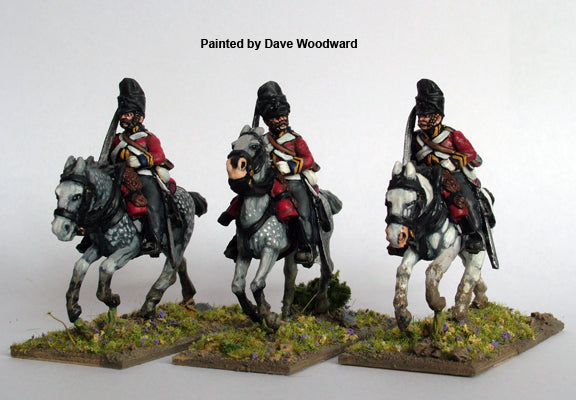 Field the legendary 2nd Dragoons with 3 elite 28mm metal Scots Greys galloping figures from Perry Miniatures. High-detail Napoleonic heavy cavalry.
