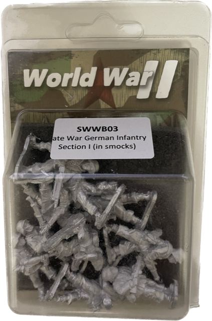 Second World War Late War German Infantry Section (In Smocks), 28 mm Scale Model Metallic Figures Packaging