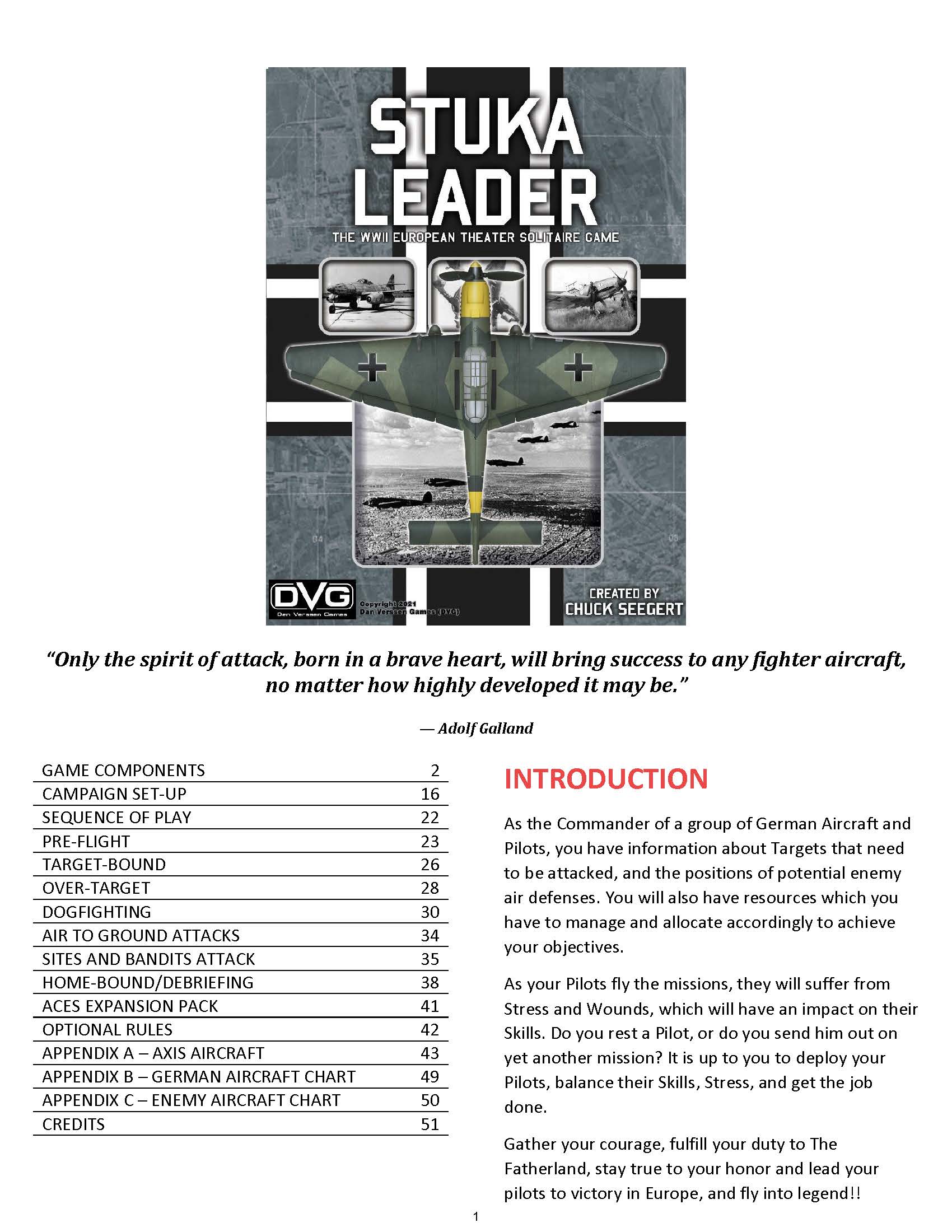 Stuka Leader: The WWII European Theater Solitaire Game Rulebook Page 1