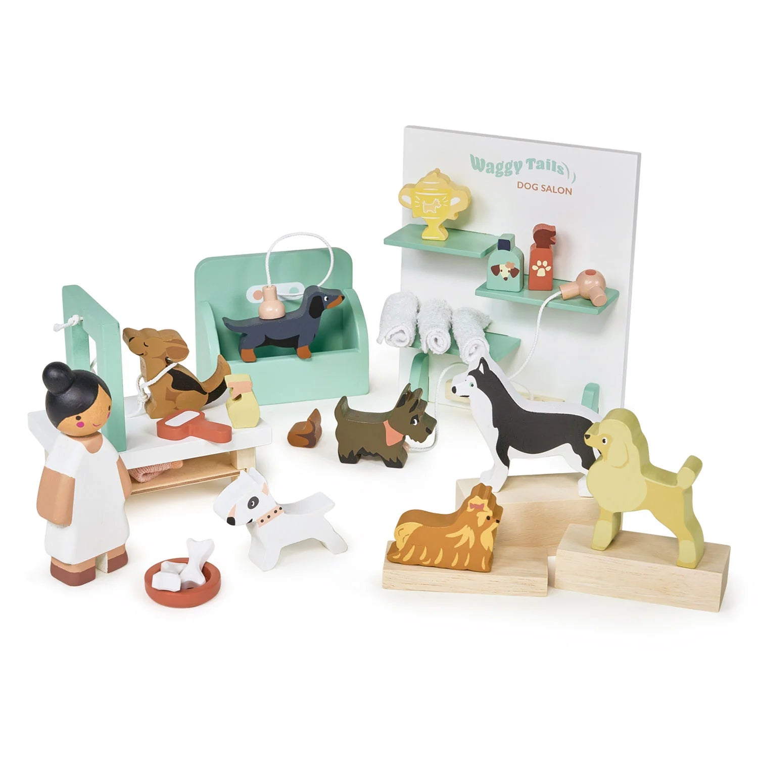 Tender Leaf Waggy Tails Dog Salon full set with dogs and grooming area