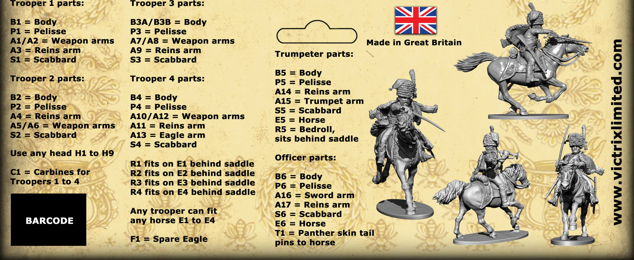 French Chasseur à Cheval if the Old Guard, 28 mm Scale Model Plastic Figures Back of Label