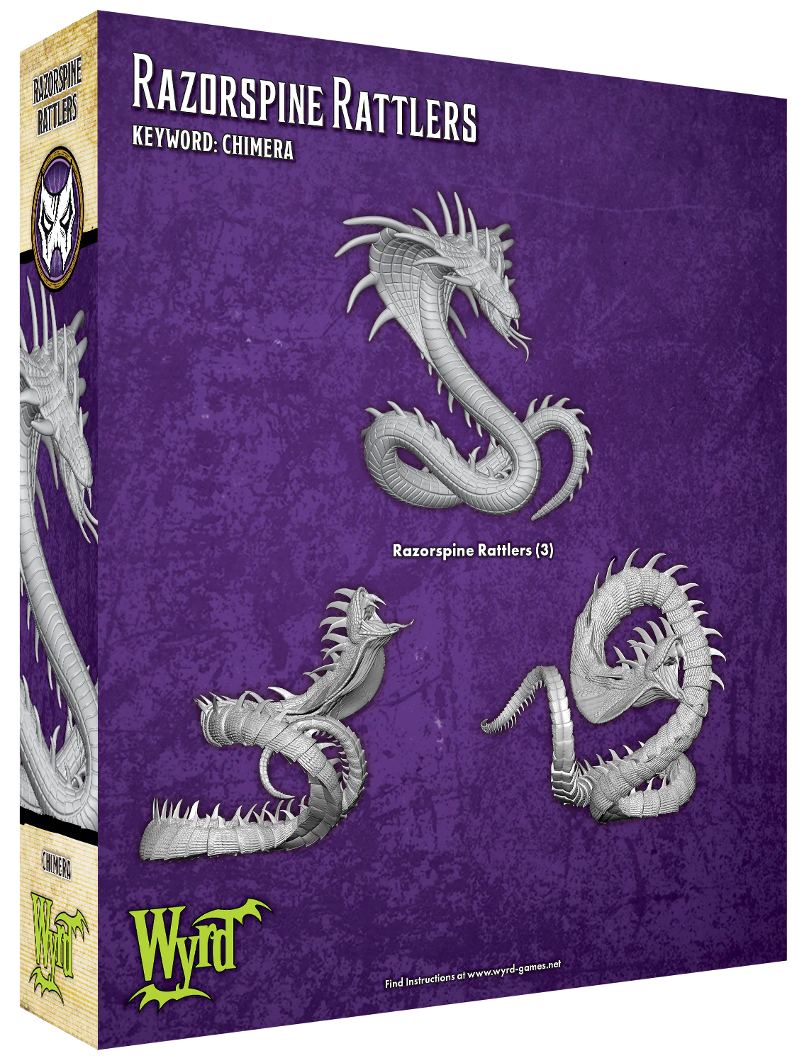 Malifaux (M3E) Neverborn Chimera “Razorspine Rattler”, 32 mm Scale Model Plastic Figures Back of Box