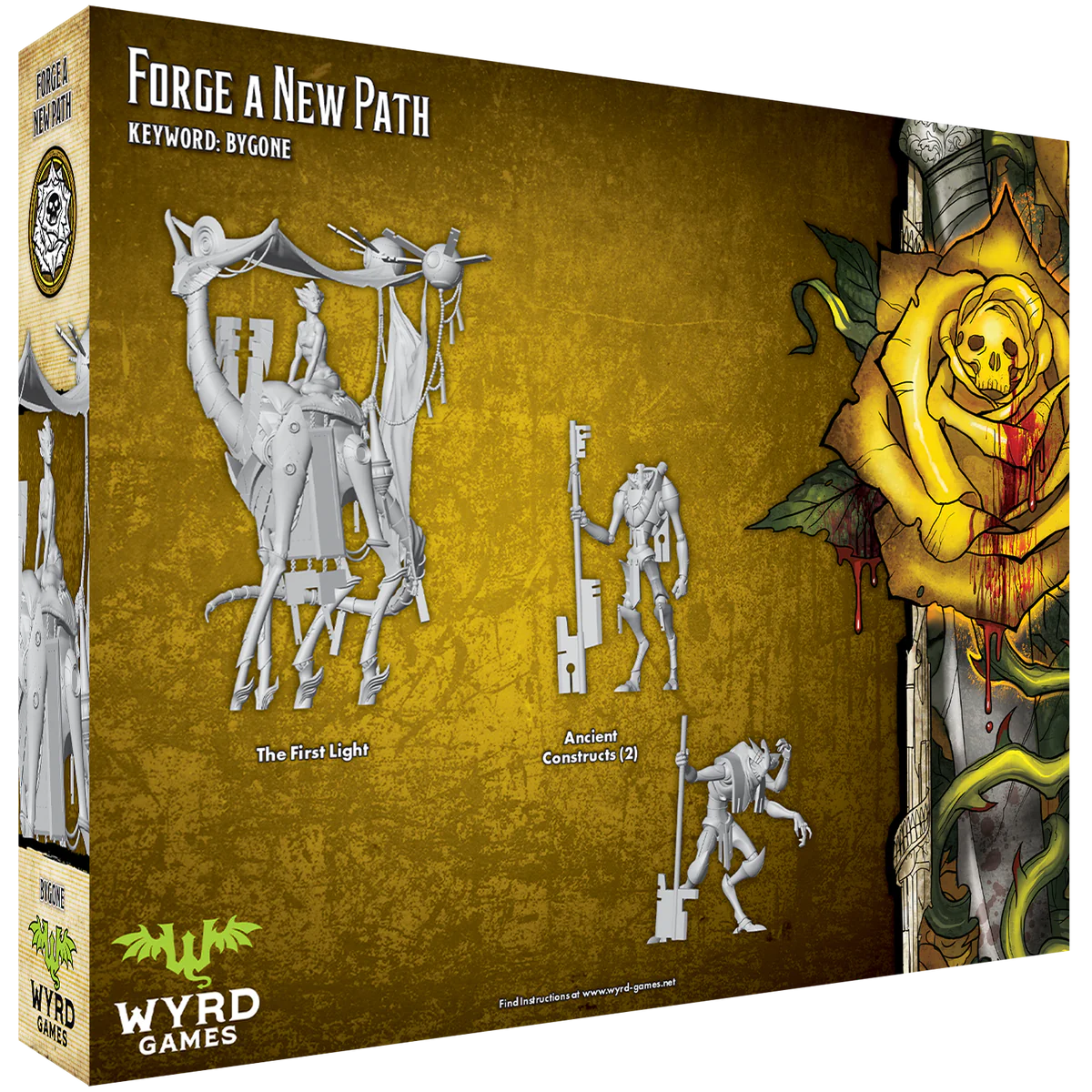 Malifaux (M3E) Outcast Bygone “Forge A New Path”, 32 mm Scale Model Plastic Figures Back of Box