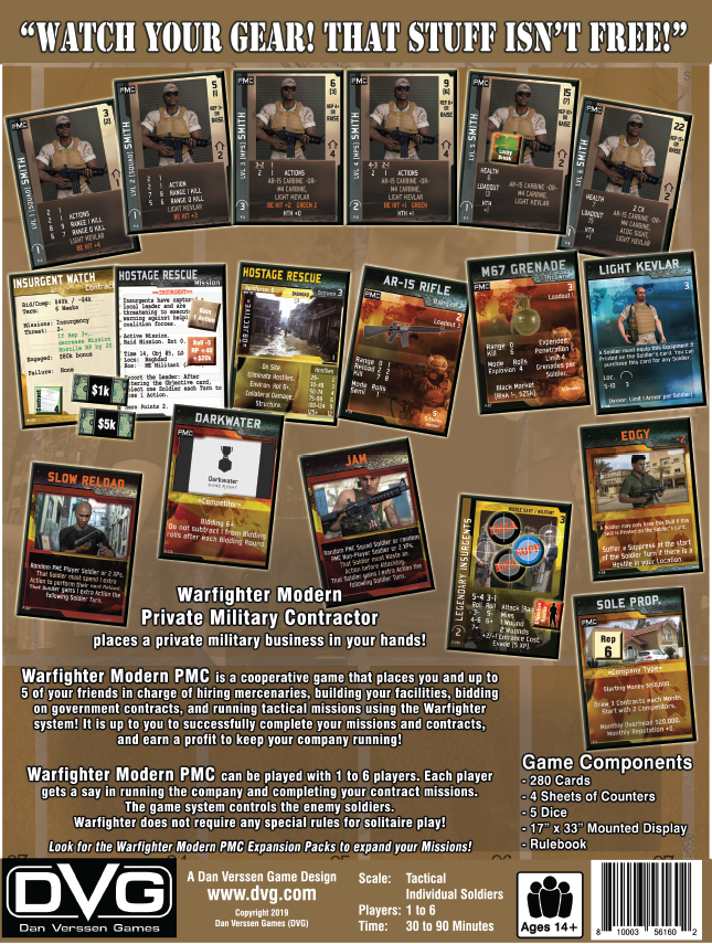 Warfighter Modern: Private Military Contractor Card Game Back of Box