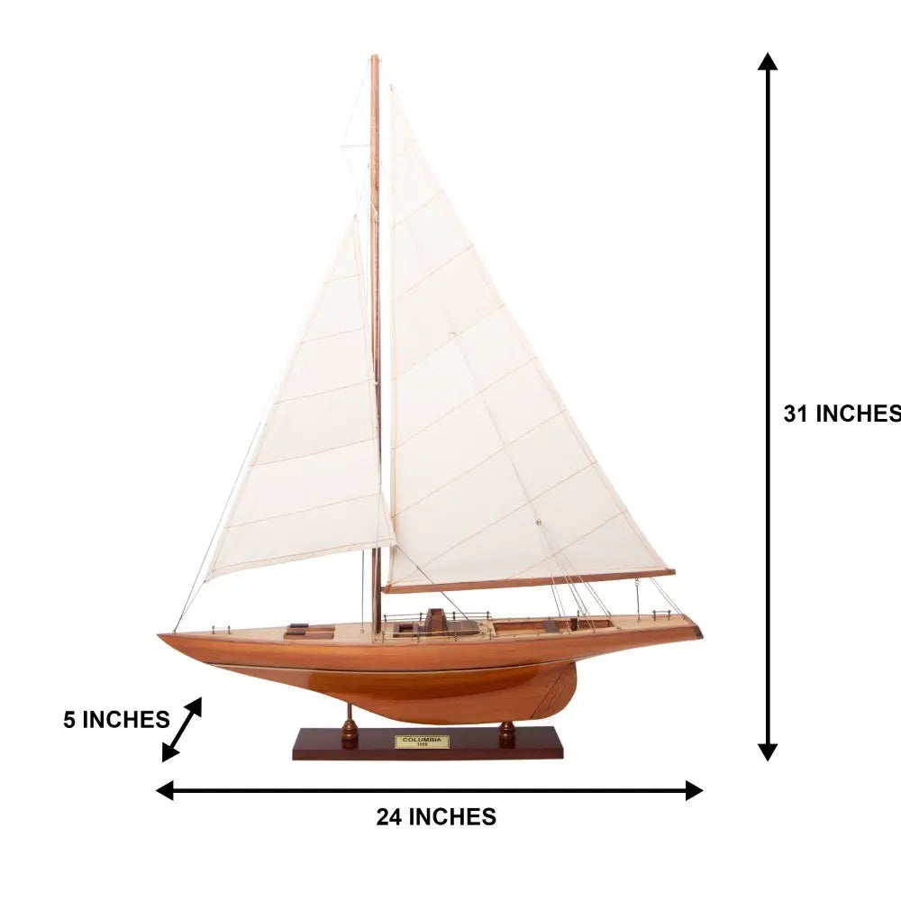Columbia 1958 America's Cup Small Sailboat Model — Scratch-Built Wood Plank-on-Frame Replica