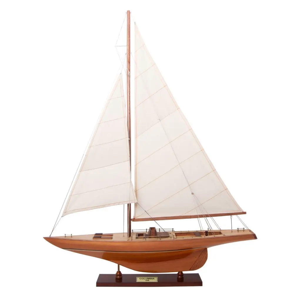 Columbia 1958 America's Cup Small Sailboat Model — Scratch-Built Wood Plank-on-Frame Replica