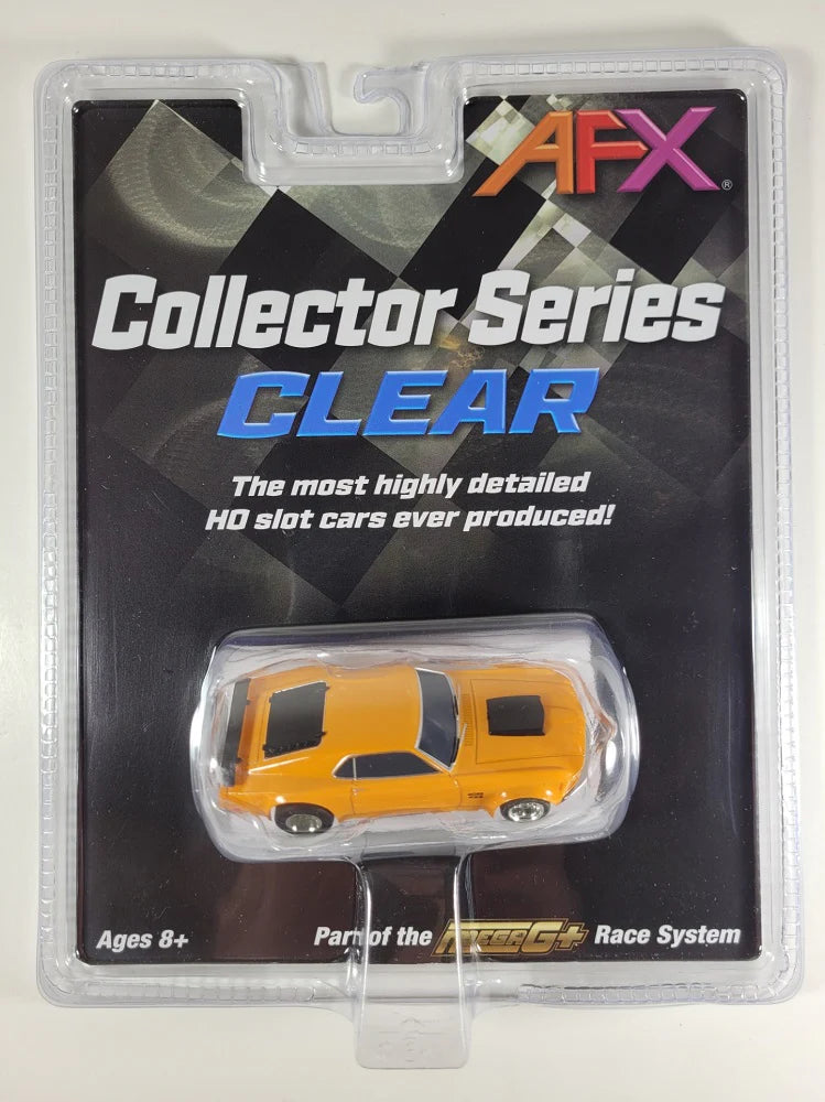 AFX Ford Mustang Boss 429 slot car retail packaging – orange muscle car on 1:64 scale card