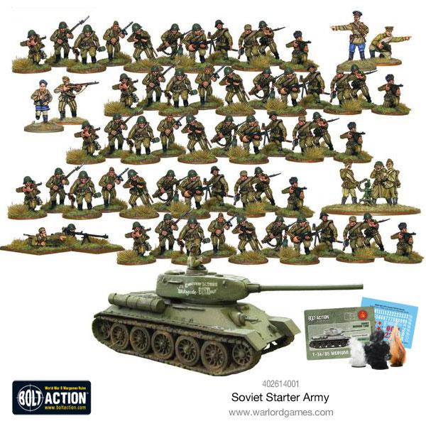 64 Plastic Infantry, T-34/85 Tank, and HQ Teams for Bolt Action Third Edition