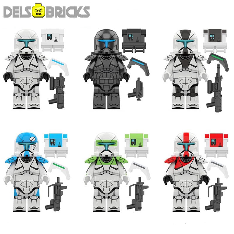 Close-up of DelsBricks Clone Commandos Lego-compatible minifigures