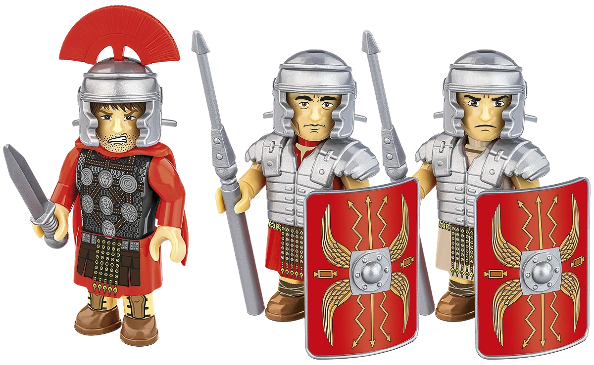 Group shot of COBI Roman Centurion and two Legionnaires with Scutum shields and Gladius swords