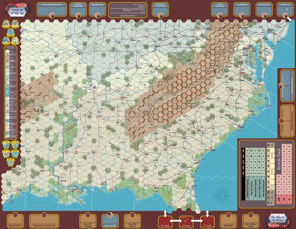 Sprawling American Civil War grand strategic hex map sheet displaying theater geography railroads and tracking indicators