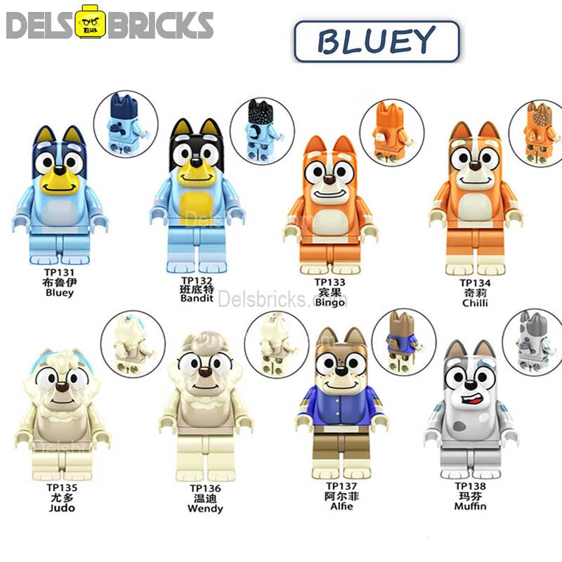 DelsBricks Bluey Lego-compatible minifigures Set of 8