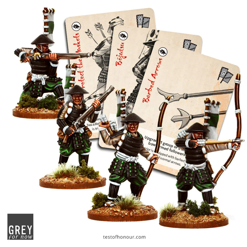 Test of Honour Ashigaru with Bows and Muskets, 28 mm Scale Metal Figures Contents