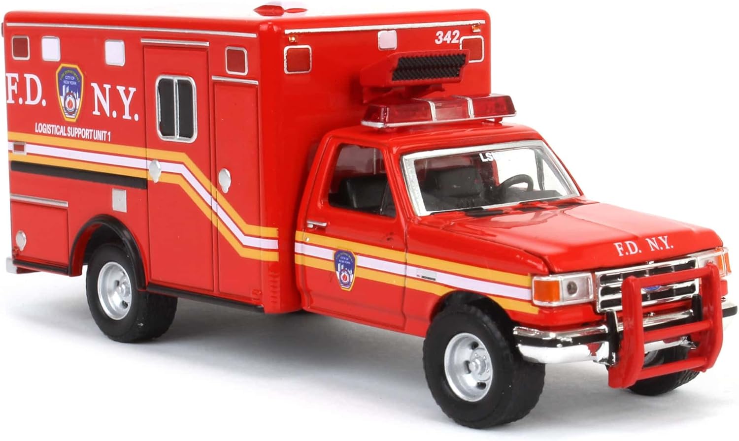 Right Front Profile of 1989 Ford F-350 FDNY Ambulance with official markings