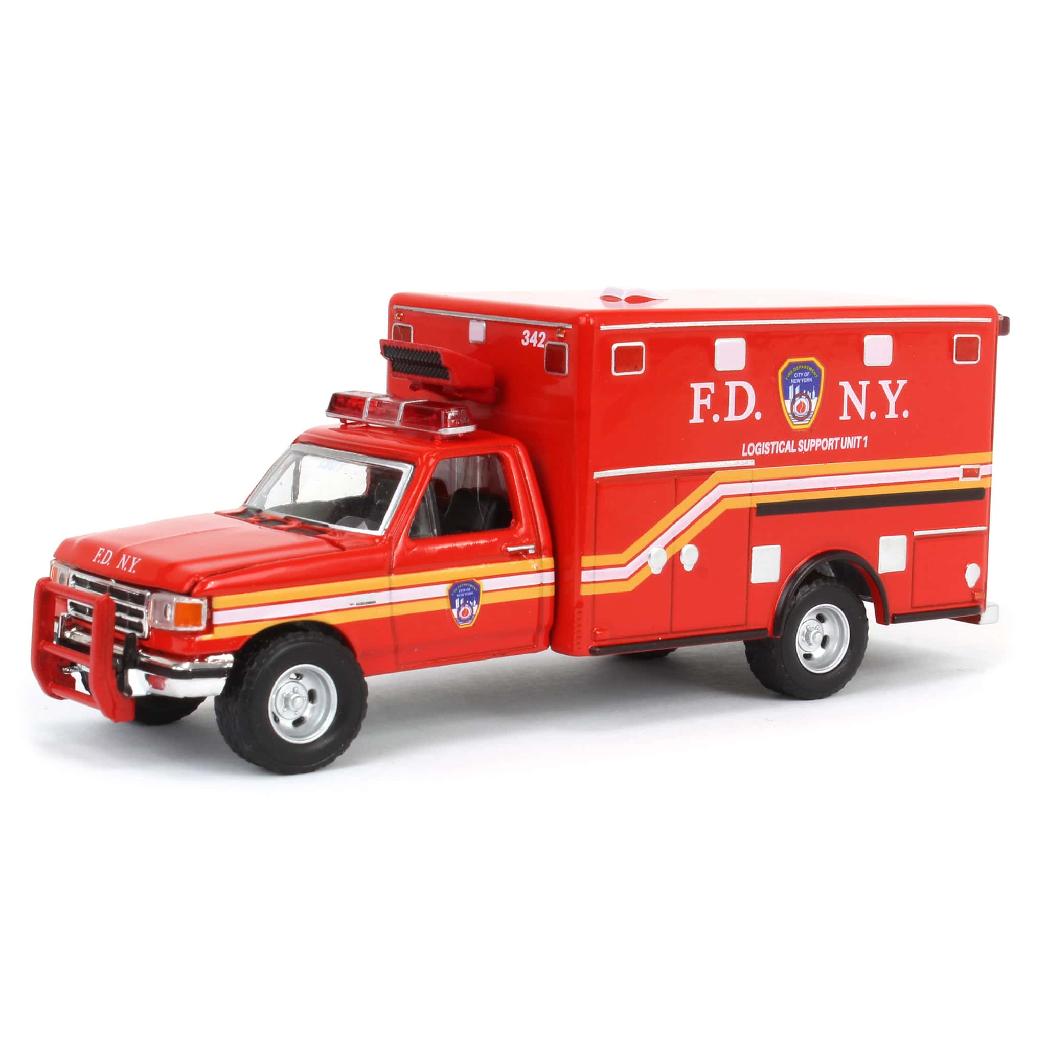 Side profile of 1989 Ford F-350 FDNY Ambulance with official markings
