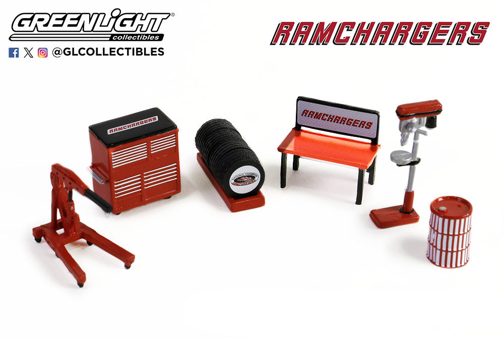 Greenlight Shop Tool Accessories Series 6 Ramchargers 1/64 Scale Garage Equipment Set