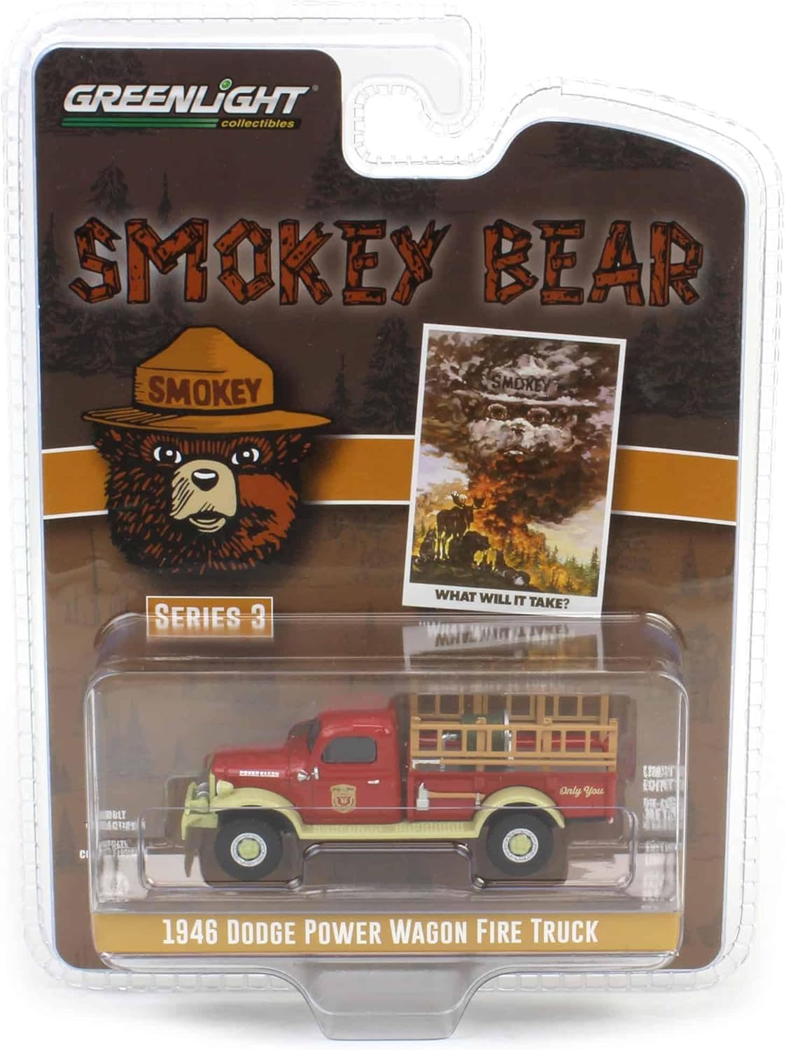 Blister packaging of Greenlight Smokey Bear Series 3 1946 Dodge Power Wagon