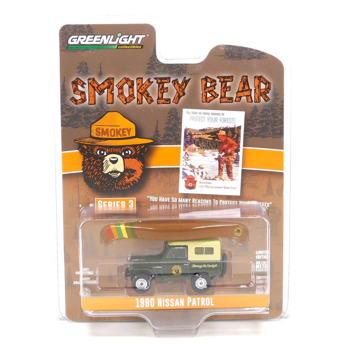 Blister packaging of Greenlight Smokey Bear Series 3 1980 Nissan Patrol