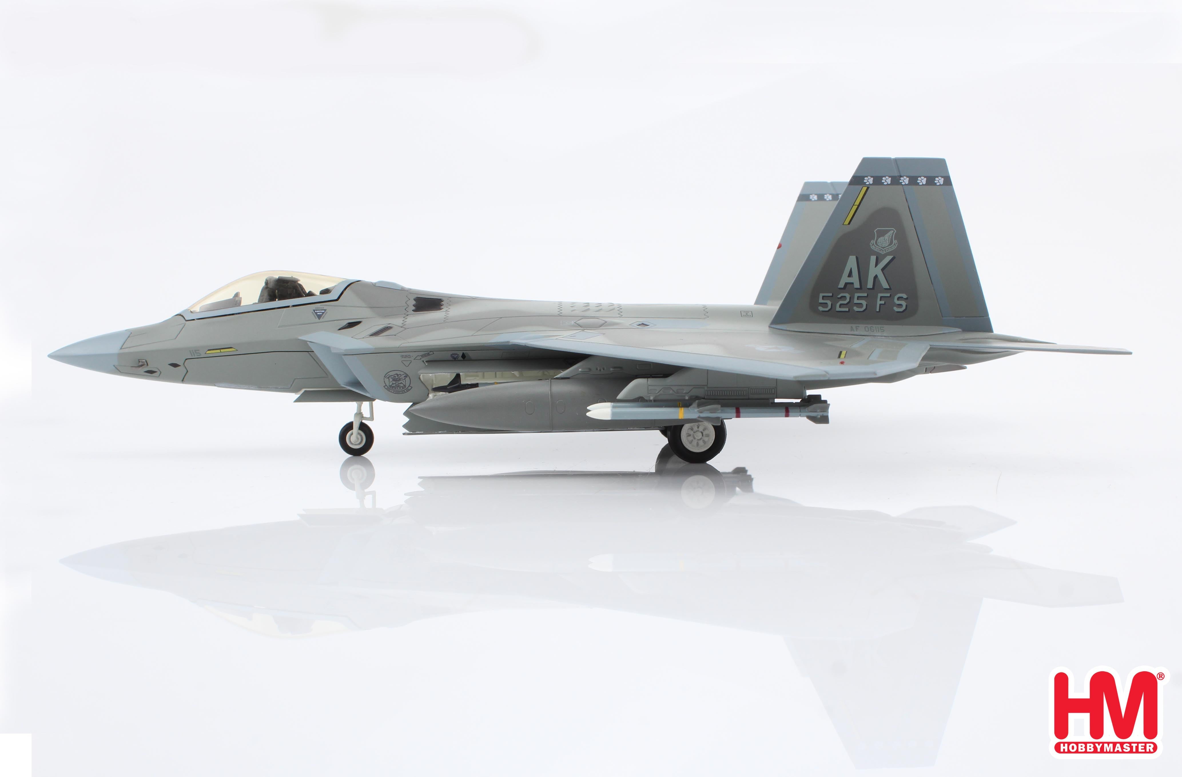 Side view Hobby Master F-22A Raptor (525th FS Elmendorf AFB 2011) 1:72 scale diecast aircraft