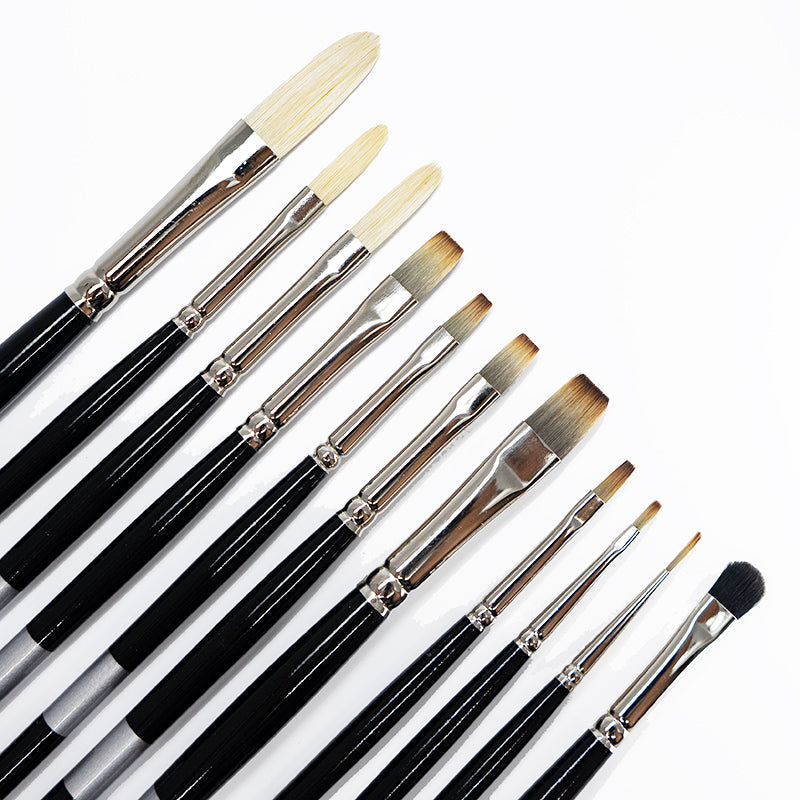 Julie Beck 11-Piece Trekell Brush Set Synthetic & Natural Hair Brushes for Oil Painting Close Up view