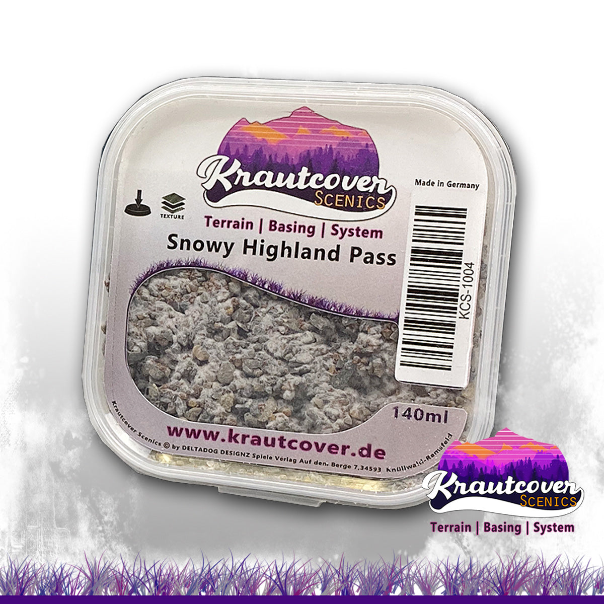 Krautcover Scenics Snowy Highland Pass 140ml Resealable Tub Packaging