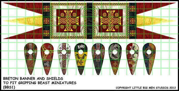 Little Big Men Studios 28mm Breton banner and kite shield transfers sheet for Gripping Beast miniatures