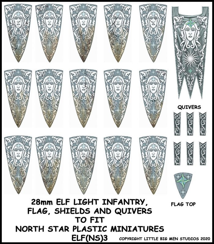 Little Big Men Studios Elf Light Infantry Banner, Shield and Quiver Transfers Set #3 for Oathmark Elves 28mm