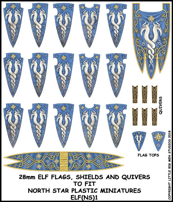Little Big Men Studios Elf Banner, Shield and Quiver Transfers Set #1 for Oathmark Elves 28mm