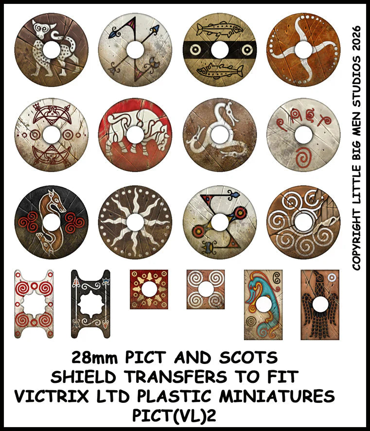 Little Big Men Studios Sheet 2 Pict and Scots shield transfers for Victrix Ltd plastic miniatures