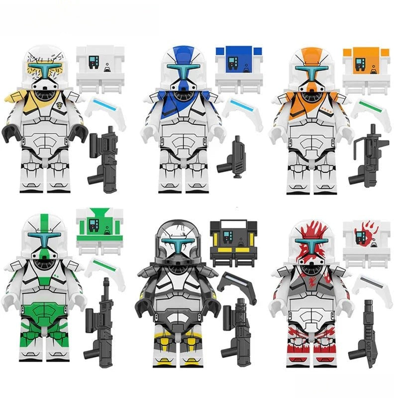 Minifigure Toys Delta Squad Clone Commandos set of 6 custom minifigures featuring Boss Sev Scorch Fixer and stealth operatives.