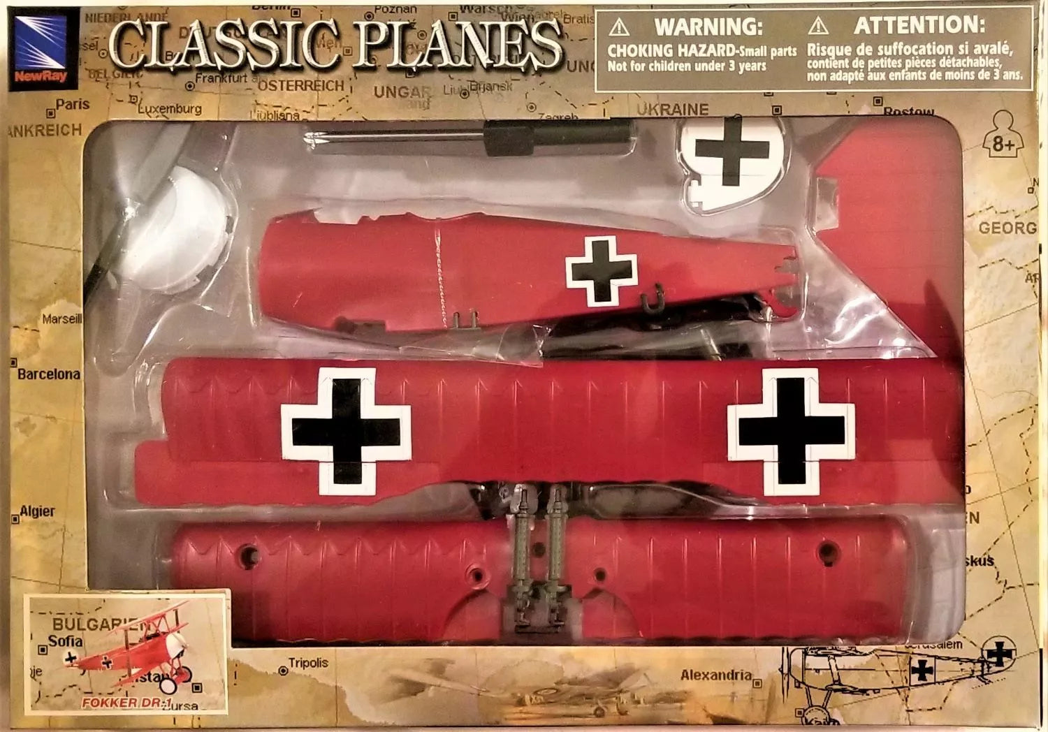 Packaging of New Ray Fokker Dr.I Red Baron snap-together model kit