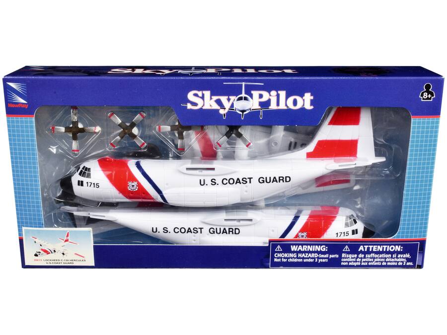 Front window display packaging for the New-Ray Sky Pilot Lockheed C-130 Hercules US Coast Guard snap-together model kit.