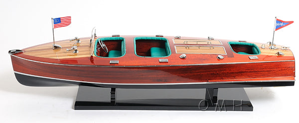 Old Modern Handicrafts Chris Craft Triple Cockpit wooden speedboat model port top side view