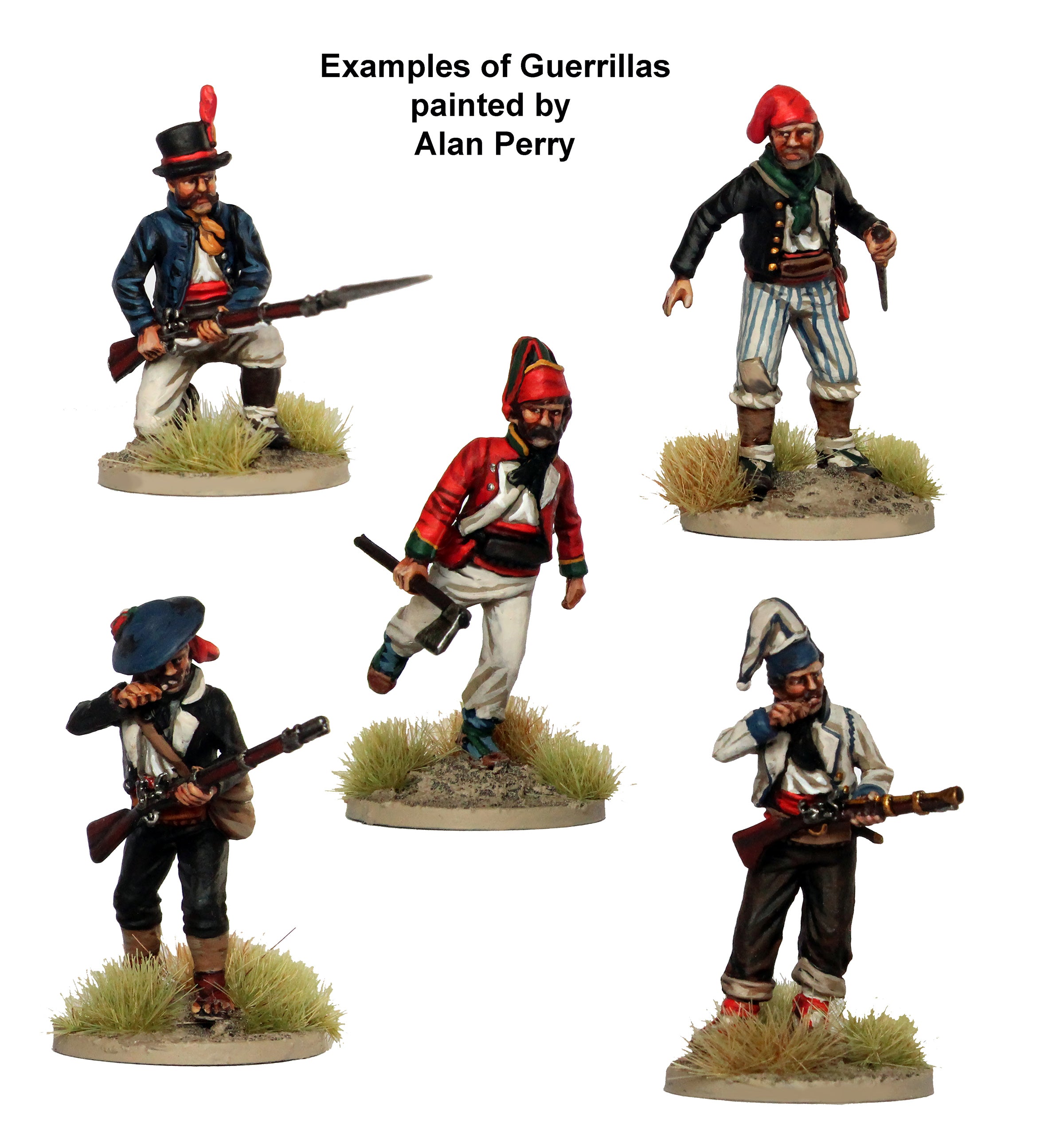 Painted 28mm plastic Spanish Guerrillas in civilian attire and top hats by Alan Perry
