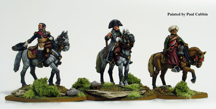 Painted 28mm Perry Miniatures French command group with Napoleon and staff mounted