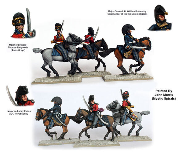 Painted Perry Miniatures Napoleonic British command staff on horseback for Waterloo tabletop gaming