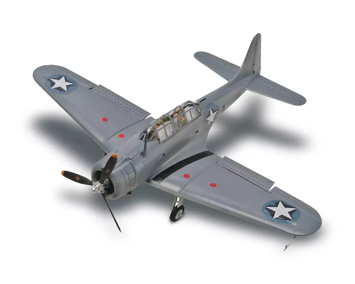 Overhead top view of completed Revell 1/48 SBD Dauntless showing wing insignia and dive flap detail.