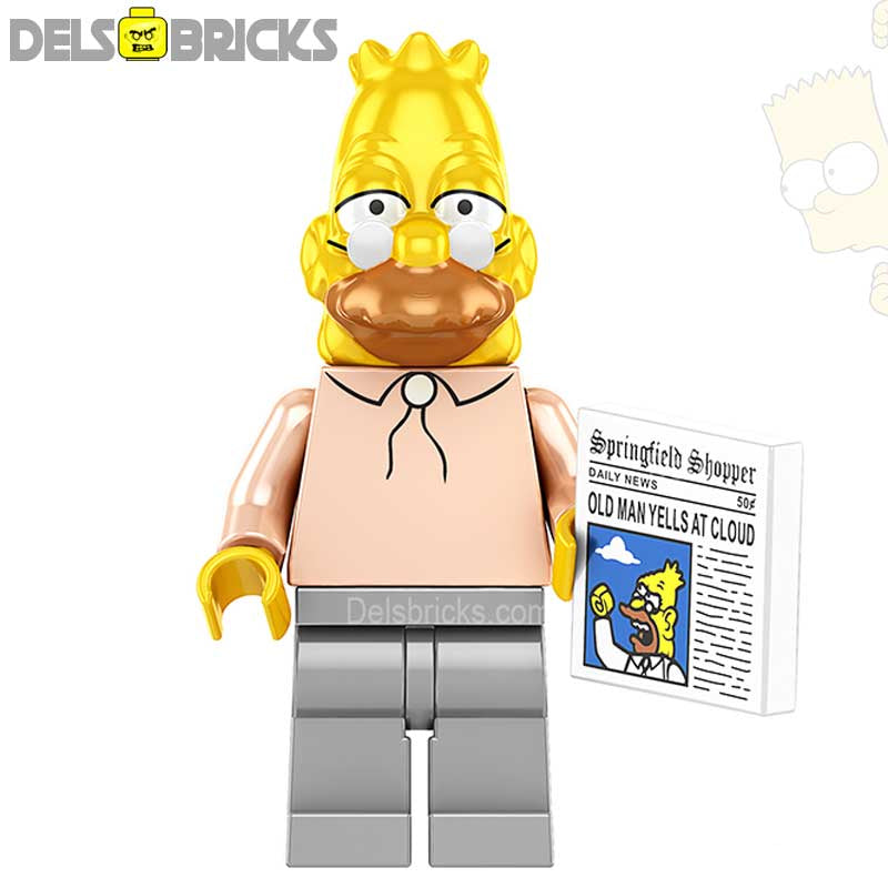 DelsBricks Grandpa Simpson Lego compatible minifigure front view