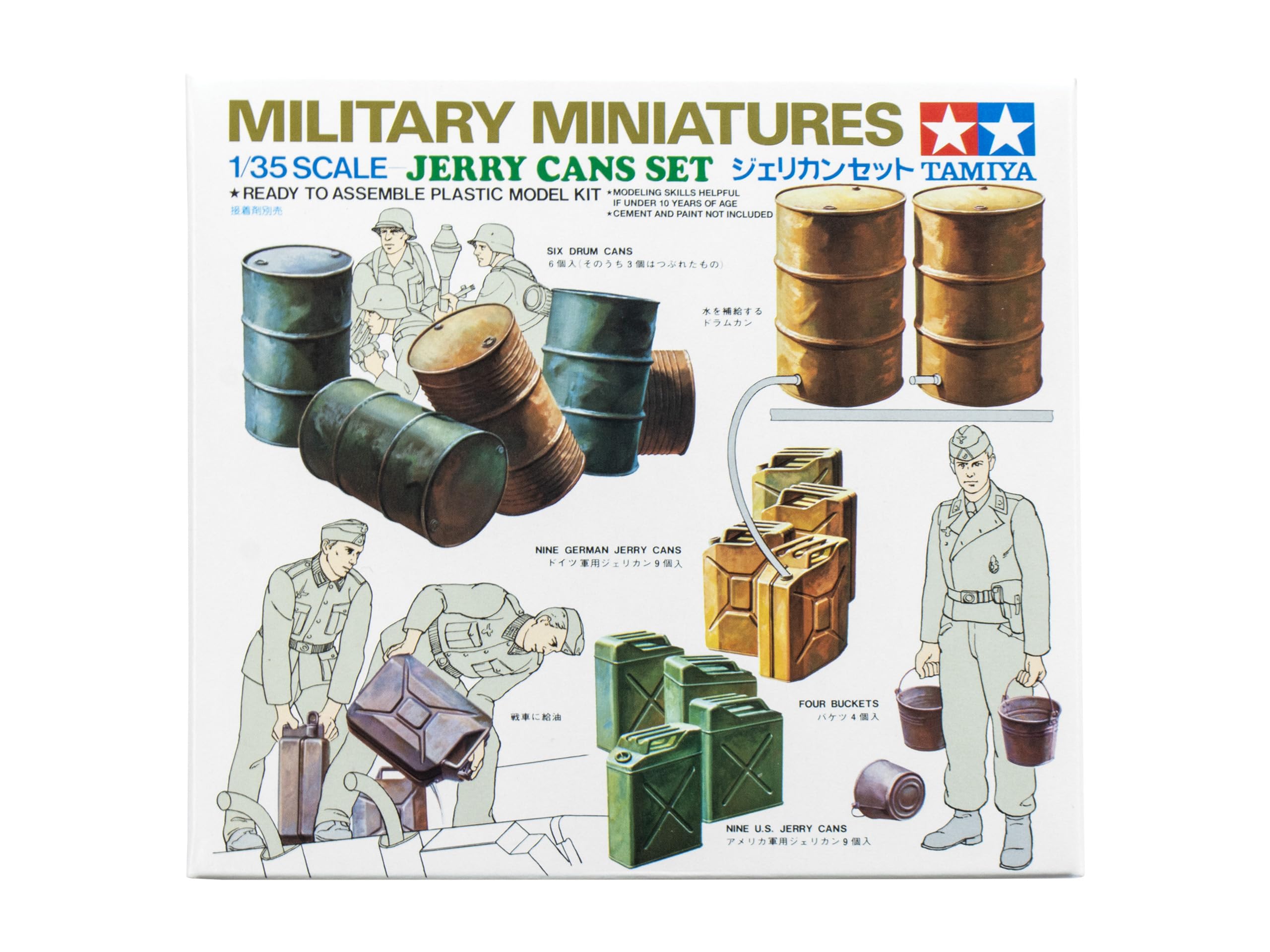 Tamiya Jerry Cans Set 1/35 Scale Military Miniature Model Kit Box